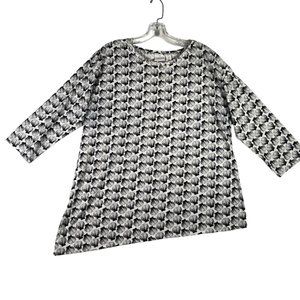 Weekend‎ By Chicos Asymmetrical Tunic Top Size 2 / L Black White Seashell Print
